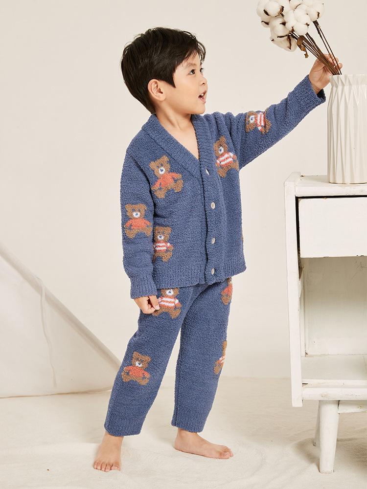 Lanweiliyang Boys' Fleece-Lined Velvet Pajamas - Cozy Autumn/Winter Set
