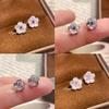 Luxury 925 Silver Pink Purple Flower Small Wedding Stud Earrings For Women Couple Party Accessories Prevent Allergy