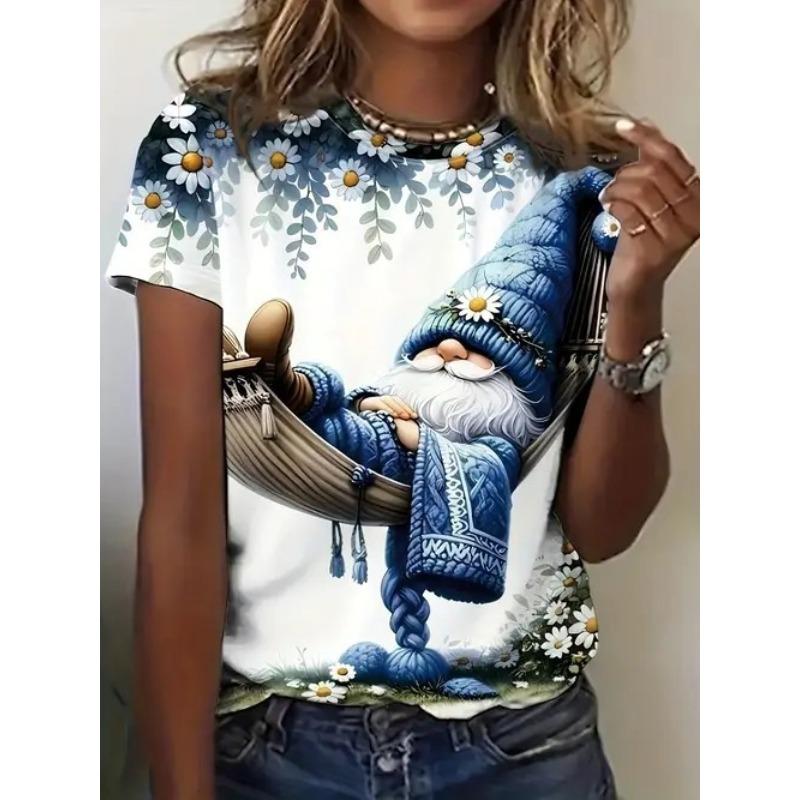 

Festive Elf Graphic T-Shirt for Women Casual Round Neck Christmas Themed Short Sleeve Top Fashion Statement Shirt Casual Trend 6XL золотий