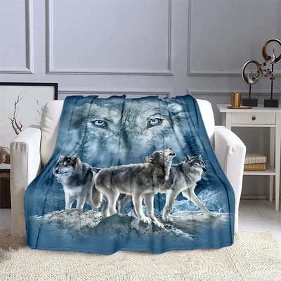 3D Wolf Design Blanket Super Soft Warm Flannel Sofa Bed Throw Portable Travel Blanket Cozy Cover for Extra Warmth