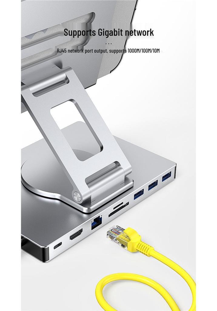 BlueShuo 4K Tablet Docking Station with USB 3.0, Ethernet, Type-C, Audio Splitter, and PD Charging.