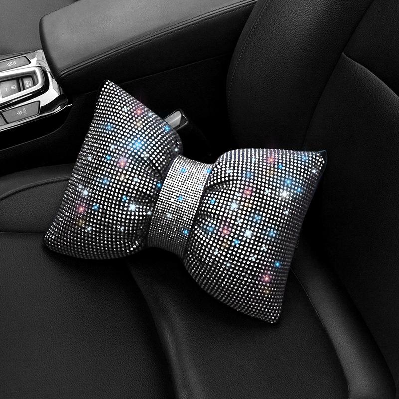 1Pcs Diamond  Bowknot Car Neck Pillow  Auto Headrest Seat Support Waist Pillows Car Accessories For Women