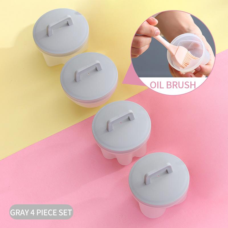 4 Pcs/Set Cute Egg Boiler Plastic Egg Poacher Set Kitchen Egg Cooker Tools Egg Mold Form with Lid Brush Pancake Maker
