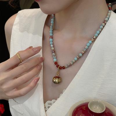 Glass Beaded Pill Furnace Pendant Necklace Light Luxury Niche Design Collarbone Chain Personalized National Style Item Decoration