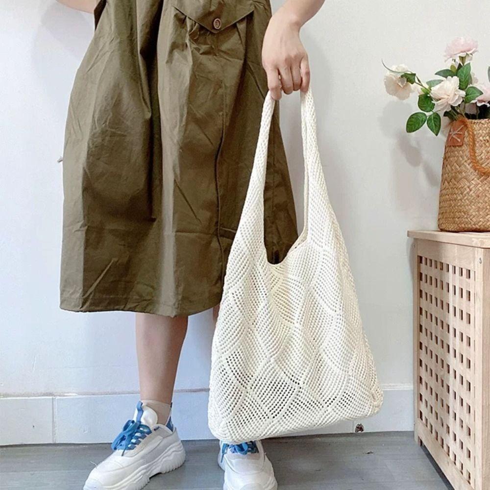 Large Capacity Women Shoulder Bag Fashion Shopping Tote Big Purses Knitted Handbag  Travel