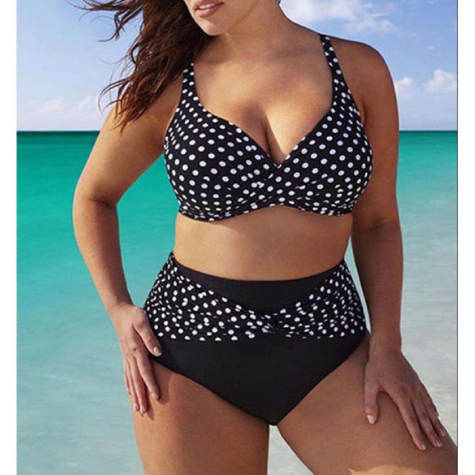 

Бикини большого размера, винтажный женский купальник в горошек с высокой талией, купальный костюм Maillot De Bain Femme XL чёрный