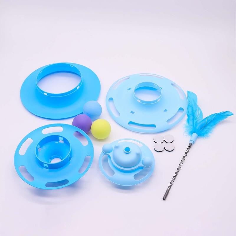 Pet Cat Toys, Feather Cat Tower, Turntable Ball, Cat Self-entertainment Toys, Interactive and Boring Track Cat Toys, Cat Teaser Sticks