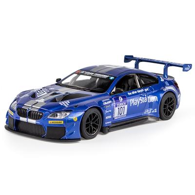 1/24 BMW M6 GT3 Sportwagenmodell aus Legierung, Druckguss-Metallspielzeug, Rennstrecken-Rennwagenmodell, Simulation, Sound- und Lichtsammlung, Kindergeschenk
