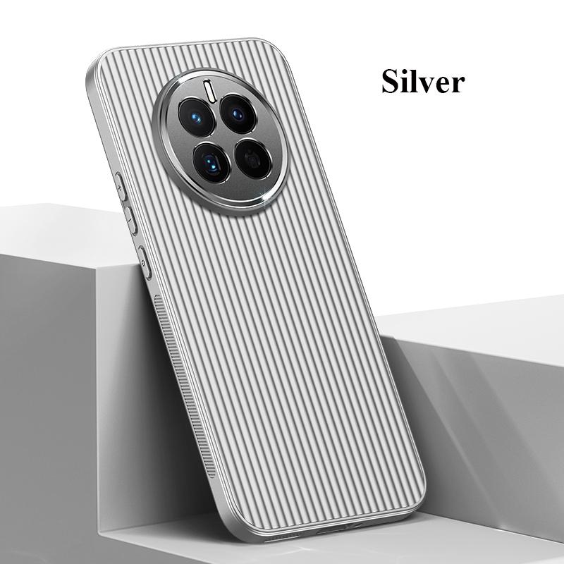 

For Huawei Mate 60 50 50E Pro Plus Metal Lens All inclusive Protector Straight Edge Corrugation Non-slip Shockproof PC Case Back Cover Shell Mate 60 Pro Plus срібний