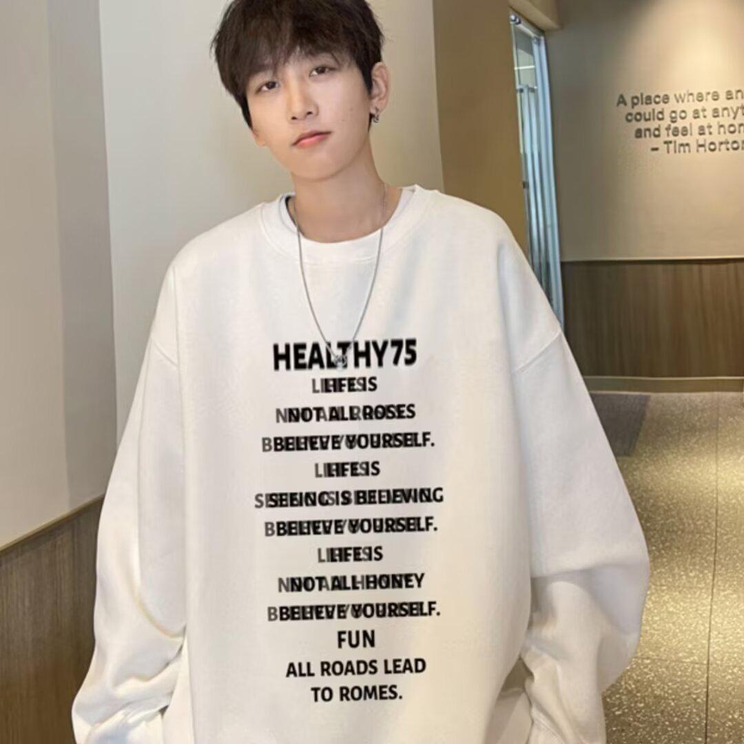Trendy American High Street 2025 Autumn/Winter Round Neck Printed Long Sleeve Hoodie Pullover XL