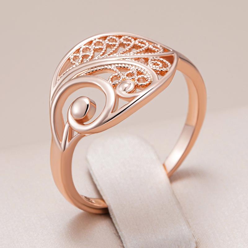 Fashion Glossy  Rose Gold Color Bridal Wedding Ring Ethnic Jewelry Unusual Hollow Flower Daily Ring For Women