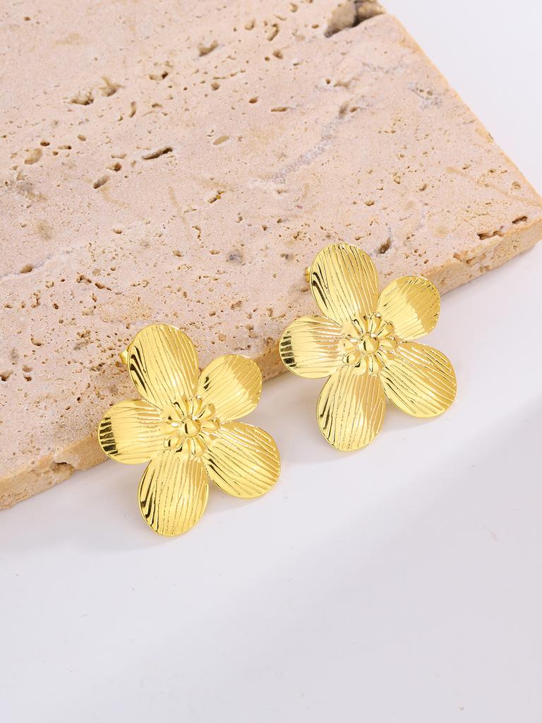 European and American Simple Stainless Steel Petal Earrings, Summer Flower Earrings, New Chinese Stud Earrings