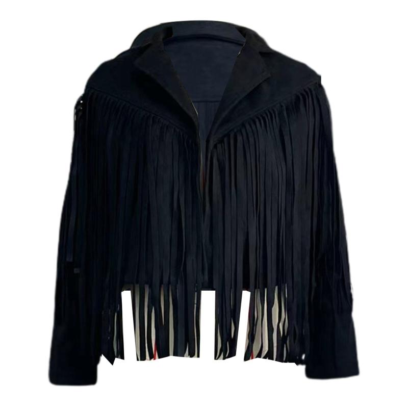 Lange Mouwen Tops Vrouwen Vrouwen Mode Fringe Faux Suède Lederen Mode
