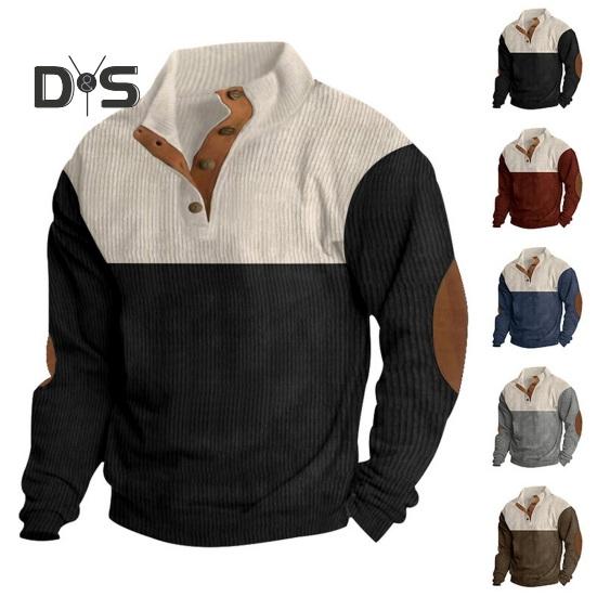 Осень-весна Мужская толстовка с воротником-стойкой на пуговицах — фото 7