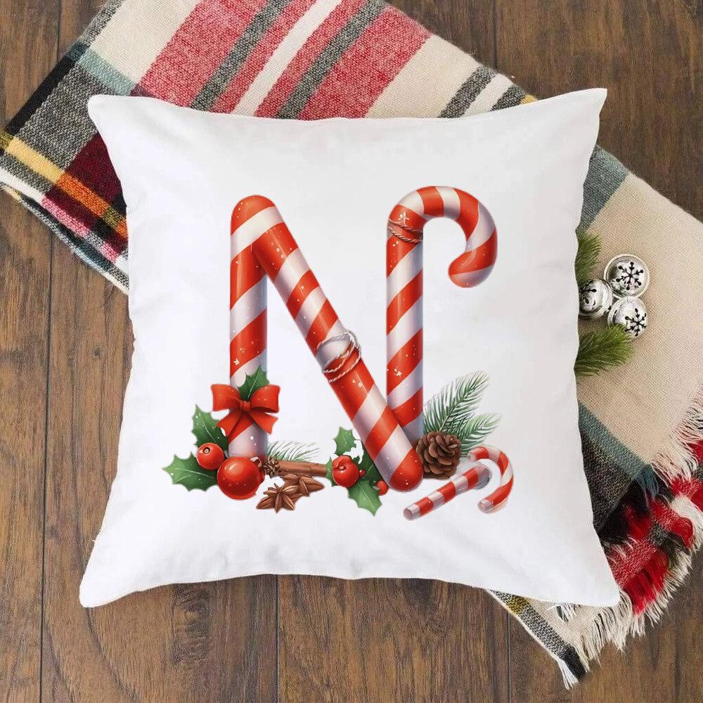 Christmas Kids Bedroom Cushion Cover Christmas 26 Letter with Santa Claus Couch Pillow Cover Xmas Party Decor  Presents for Famliy Kids