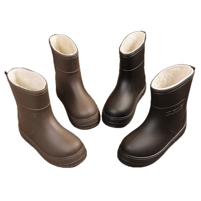 Women's Winter Mid Tube Fleece Anti Cold Anti Slip Wear Resistant And Warm Rain Shoes