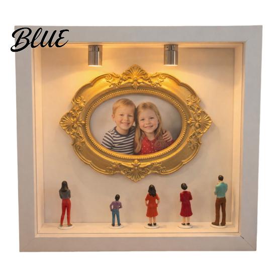 Stylish Home Decor Frame DIY Mini Museum Silhouette Box with LED Light Kit Customizable 5 Figurines And 1 Personalized Photo Display Case for Wedding