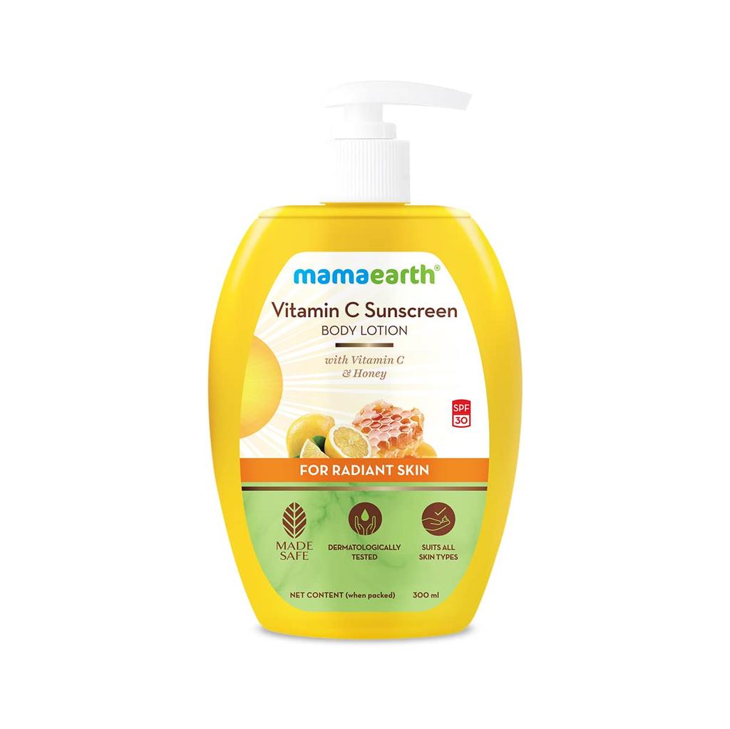 Mamaearth Vitamin C Sunscreen Body Lotion SPF 30 With Honey – 300ml, UV Protection Moisturizer For Radiant Soft Skin