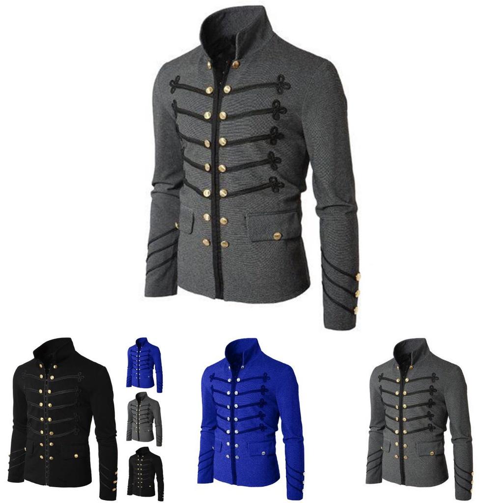 Elegant Men's Double Breasted Medieval Cosplay Jacket In Stylish Gothic Design