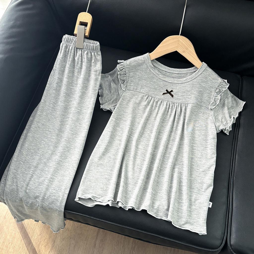 Children's Spring Modal Baby Summer Air-conditioned Clothes Little Girls Korean Style Loose Long-sleeved Pajamas Nightgown