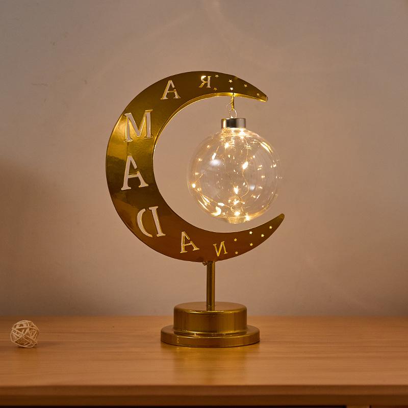Middle Eastern Festival Moon and Star LED Decorative Rattan Ornament Lamp for Bedroom