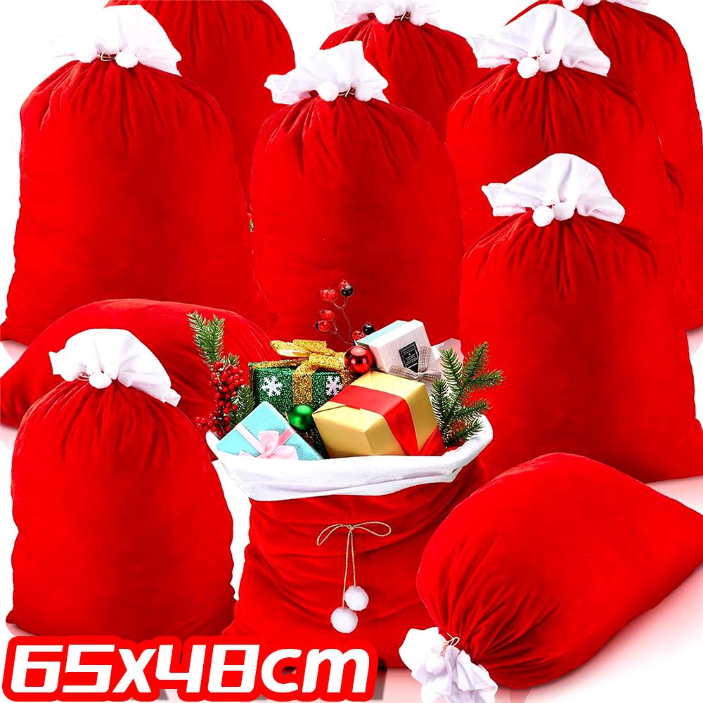 65x48CM Santa Claus Bags Gifts Holder Large Presents Sack with Drawstring Christmas Eve Surprise Toys Storage Decorations