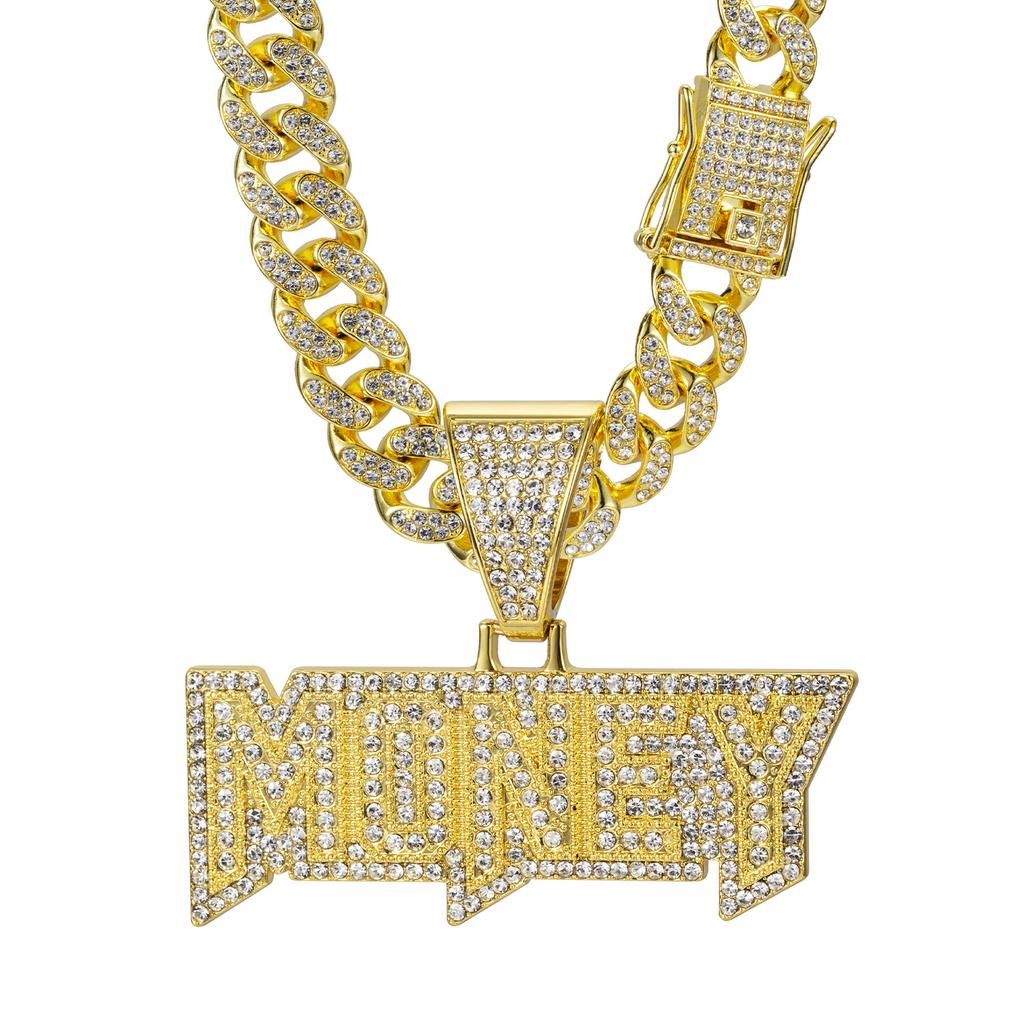 Hot Selling Hip-hop Alloy Full Diamond Letter Pendant In Europe and America, Cuban Necklace, Trendy Men's Accessory