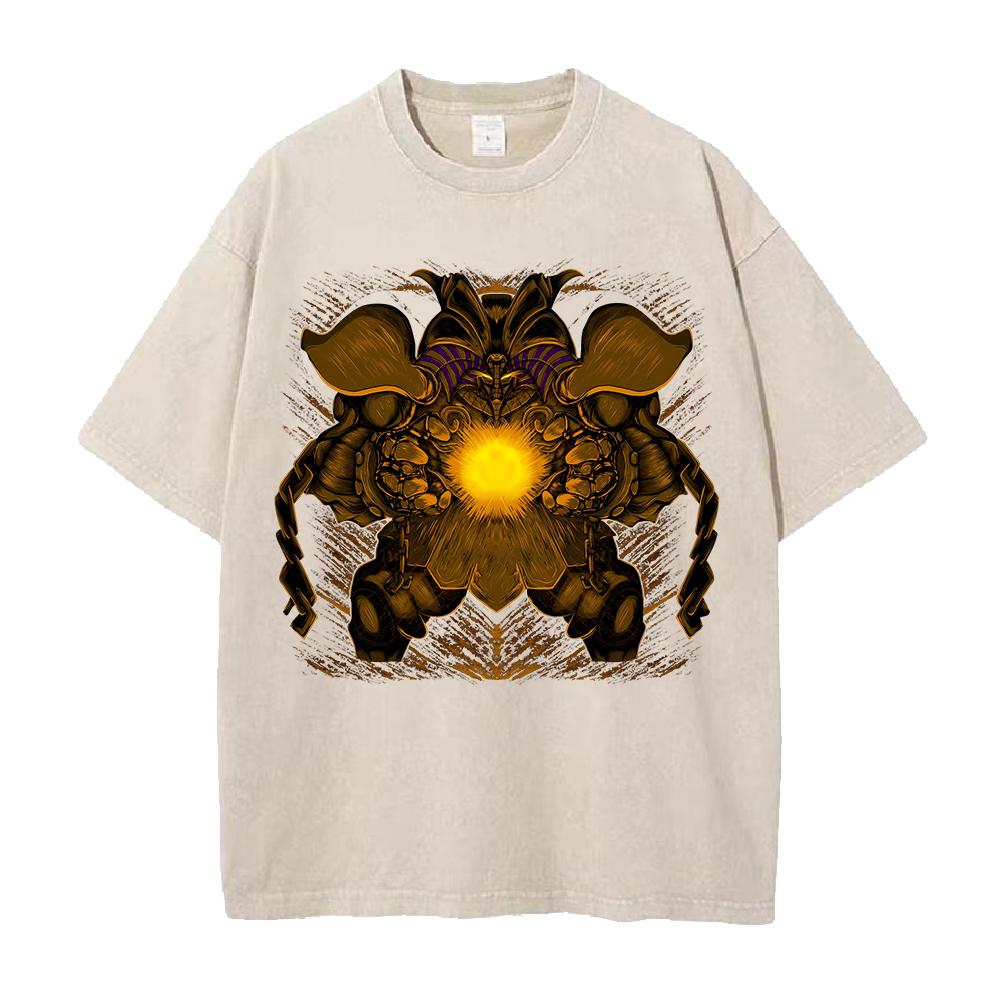 Manga Printed T-shirt Anime Y2k Washed Oversized T Shirt Men's Clothing Summer Short Sleeve Casual Cotton Tees Tops