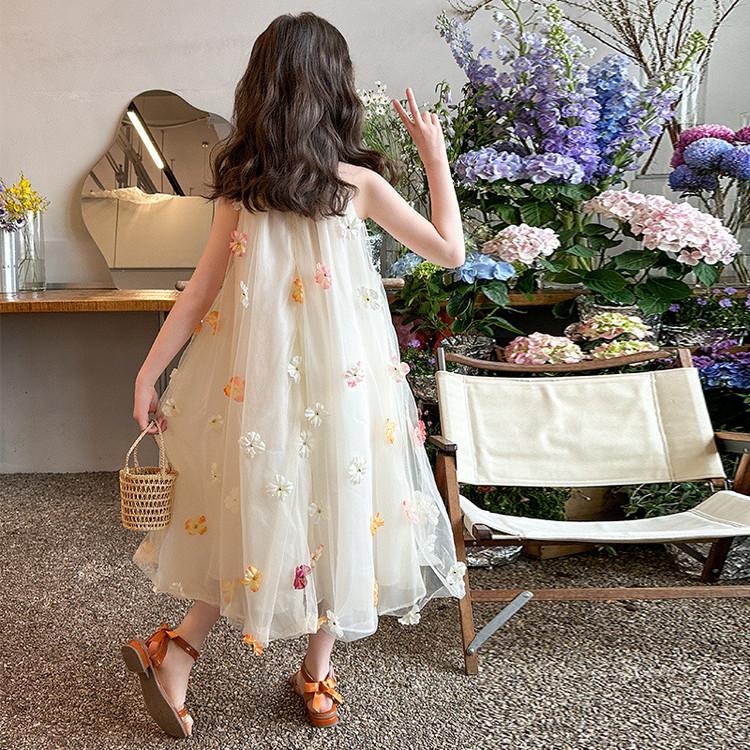 Girls' Dress 2026 Summer New Western-style Dress Fashionable Mesh Dress Sweet and Lovely Flower Princess Dress