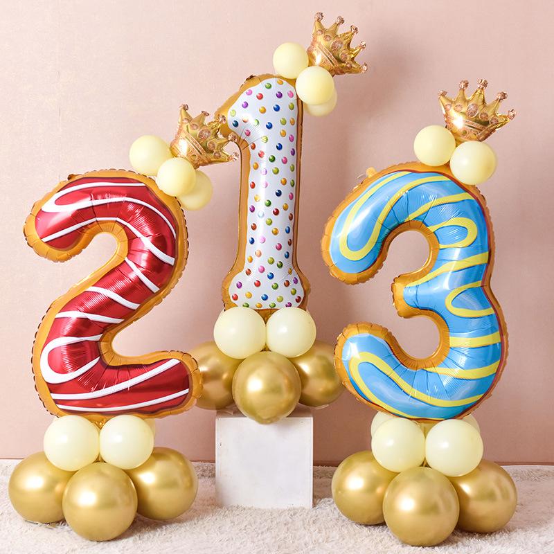 40-Inch Donut Number Balloons for Kids' First Birthday or Kindergarten Party Decorations