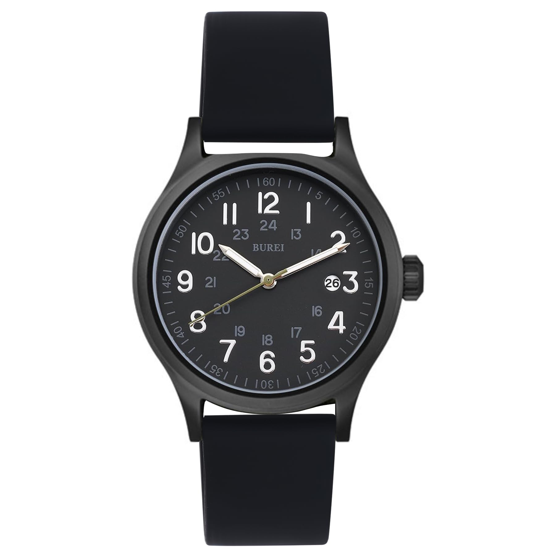 

BUREI Quartz Analog Simple Date Silica Gel Popular Gift Men s Watch, Design, Black, Display, Waterproof, Luminous, Lightweight, Strap, Unisex, чёрный