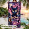 Cosmic Cat Dreamscape 5 Theme Quick Dry Beach Towel Custom Name Text Print Large Sand Resistant Towel Beach Vacation
