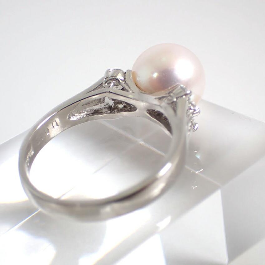 [Used] Pt900 Akoya Pearl 8.7mm Diamond Ring / J49-3
