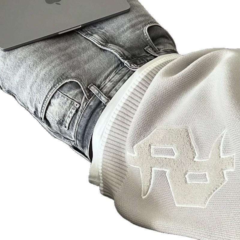 Gray Long Sleeve Knit Sweater Gothic Embroidery Vintage Casual Winter Top Teens