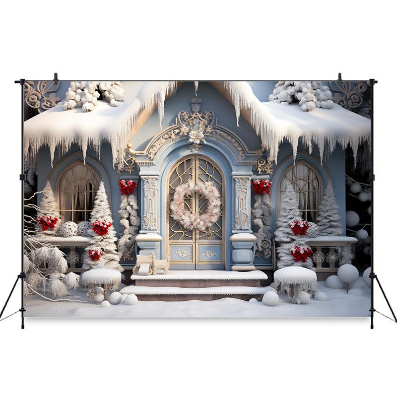 Mocsicka Christmas House Photography Backdrop Xmas Tree Winter Snow Decorations Family Children Photo Backgrounds Shooting Props
