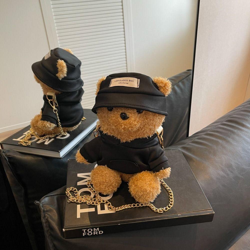 

Mini Plush Bear Shoulder Bag Kawaii Bear Fluffy Handbag Bear Plush Crossbody Bag Women серый