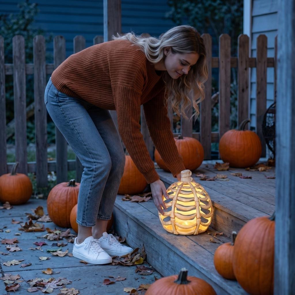 Halloween Pumpkin Skeleton Light Up Decoration with Glowing for Party Indoor Outdoor Decor
