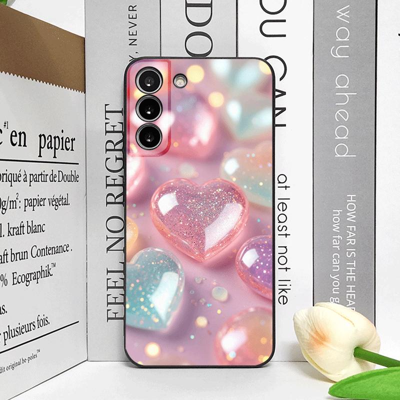 Stylish Pink Heart-Shaped Crystal Phone Case for Samsung Galaxy S25 S24+ S23 Ultra S22 Plus S20 S21 FE M53 M34 5G Soft Cover Y2K
