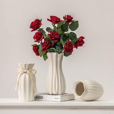 European White Rose Ikebana Vase: Simple Ceramic for Living Room, Dining Table, Dried or Fresh Flowers, and Hydroponic Decor
