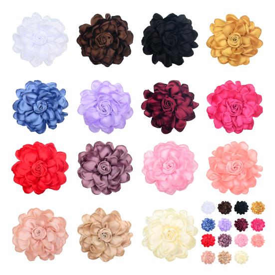 Fabric Flower Satin Rose with Flat Back Handcrafted Blooms Hat Clothes Hair Tie Accessories for DIY Craft Corsage Hairpin Brooch Headband
