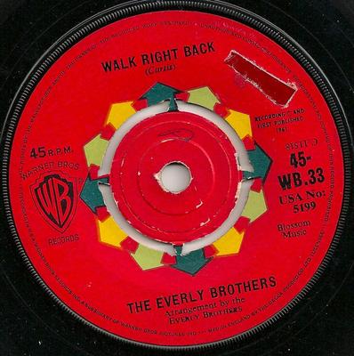 7inch Record EVERLY BROTHERS - Walk Right Back / Ebony Eyes 45WB33 Warner Bros. Re 1961 UK Rock Used