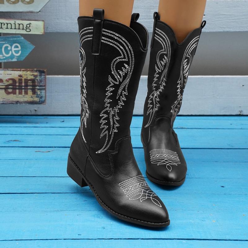 Fashion New White Cowboy Cowgirls Western Boots Embroidery Fashion Women Knee-High Boots Autumn Design Women's Boots Shoes Zapatos Mujer