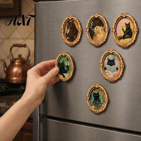 Magnetic Memo Holders 1/6Pcs Halloween Oval Frame Fridge Magnet, Wooden Vintage Holiday Kitchen Magnet Refrigerator Decoration Accessories,