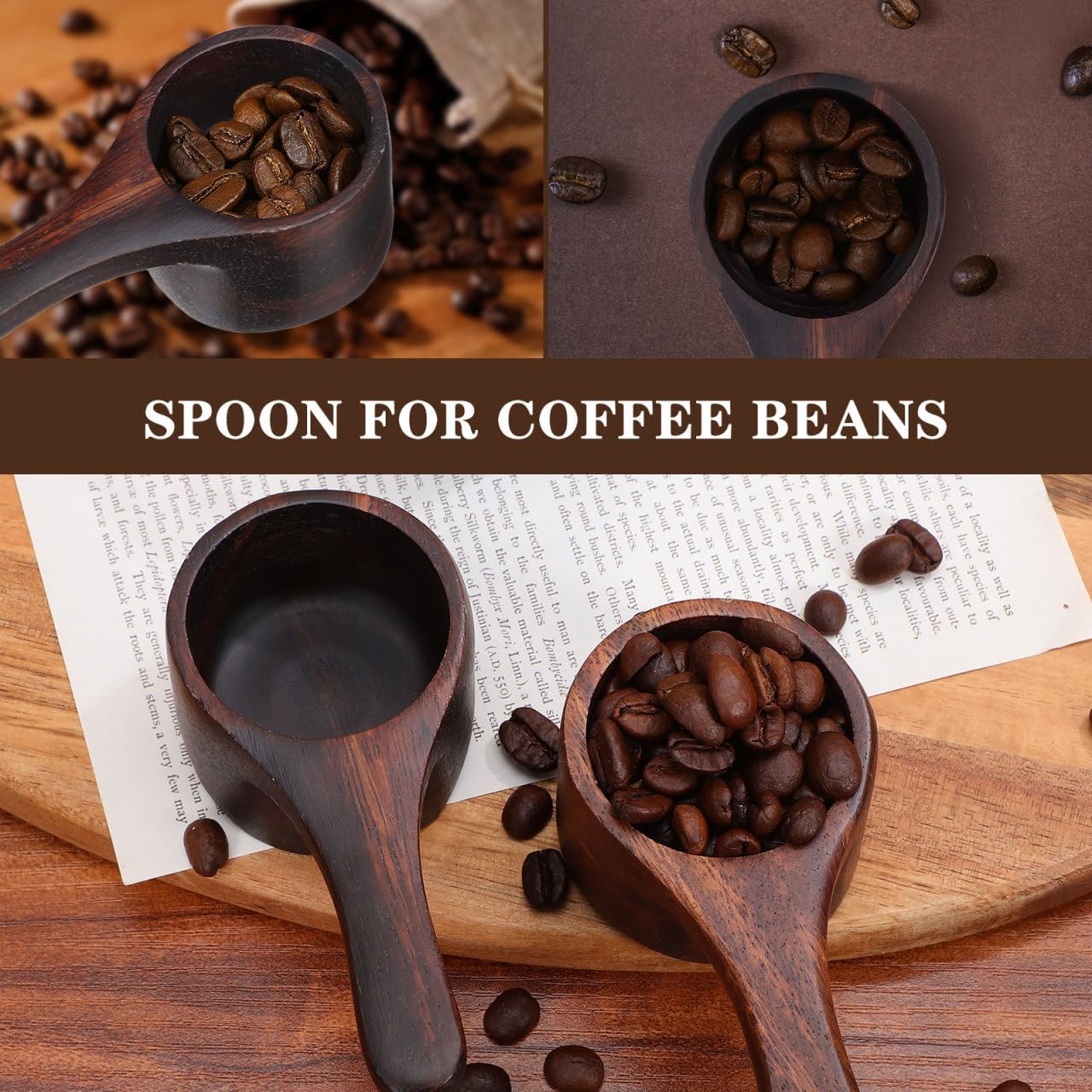 Yardwe 2pcs Wooden Coffee Scoop, Mini Measuring Spoon for Coffee Beans, Milk Powder, Kitchen Serving Ladle, 3.93x1.96x1.57 Inch