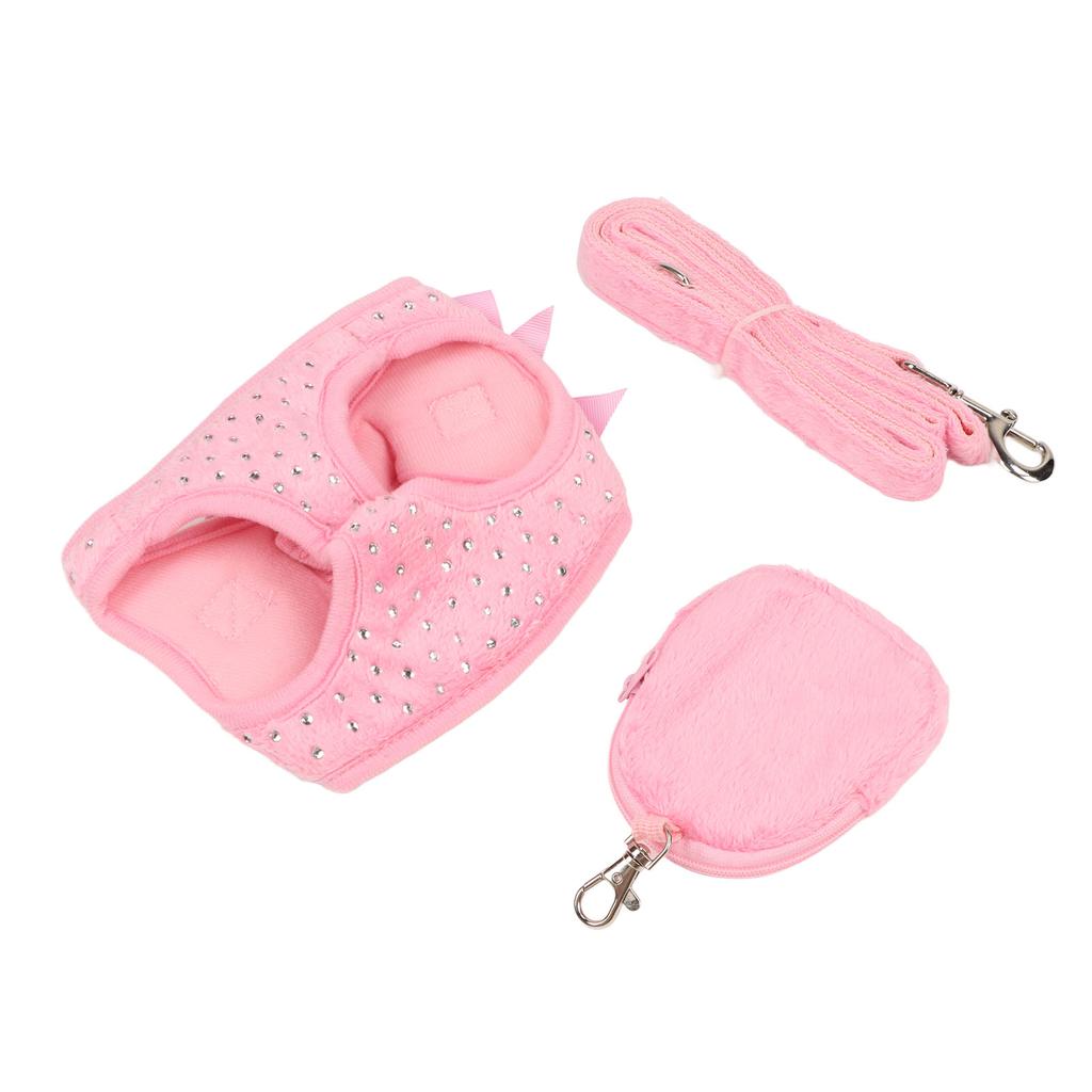 Dog Harness Leash Cute Bow Rhinestone Decoration Breathable Adjustable Pet Vest Traction Rope Set for Small Dogs Cats