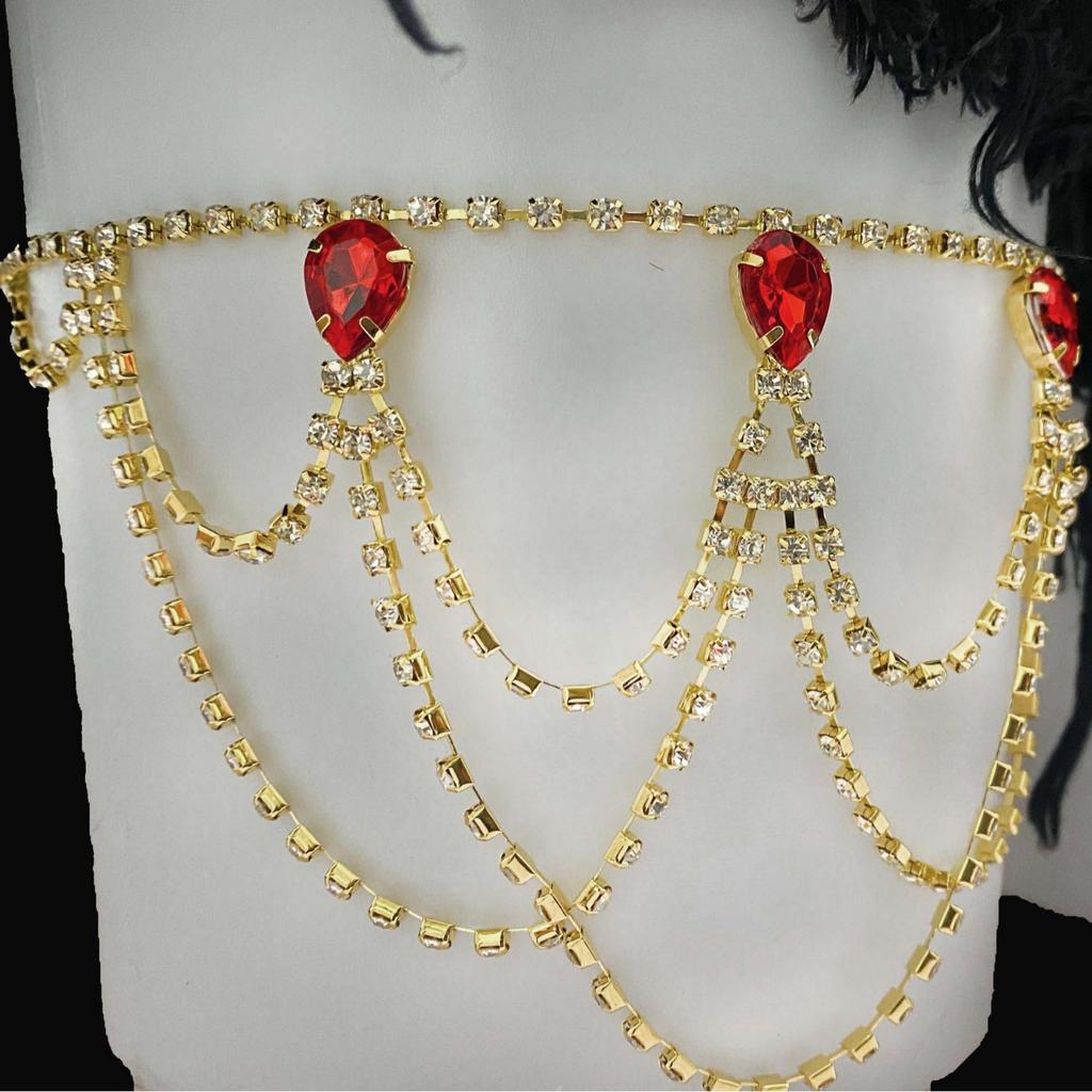 Banquet Party Luxury Sexy Multi-Layer Rhinestone Leg Chain Fashion Ladies Beach Red Water Drop Leg Chain Jewelry Accessories