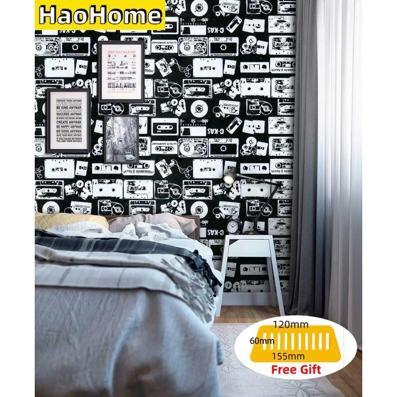 HaoHome Waterproof Peel and Stick Wallpaper White Black Contact Paper Self Adhesive Decor Fashion Dormitory Cabinet Decor