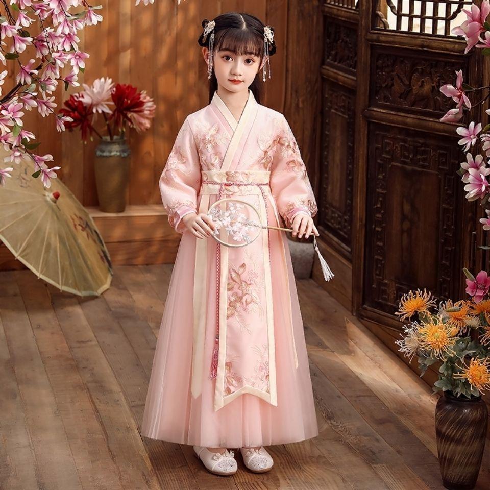 Children's Hanfu Tang Suit Dress - Fairy Style for 12-Year-Old Girls, Ruqun for Spring, Autumn, and Winter