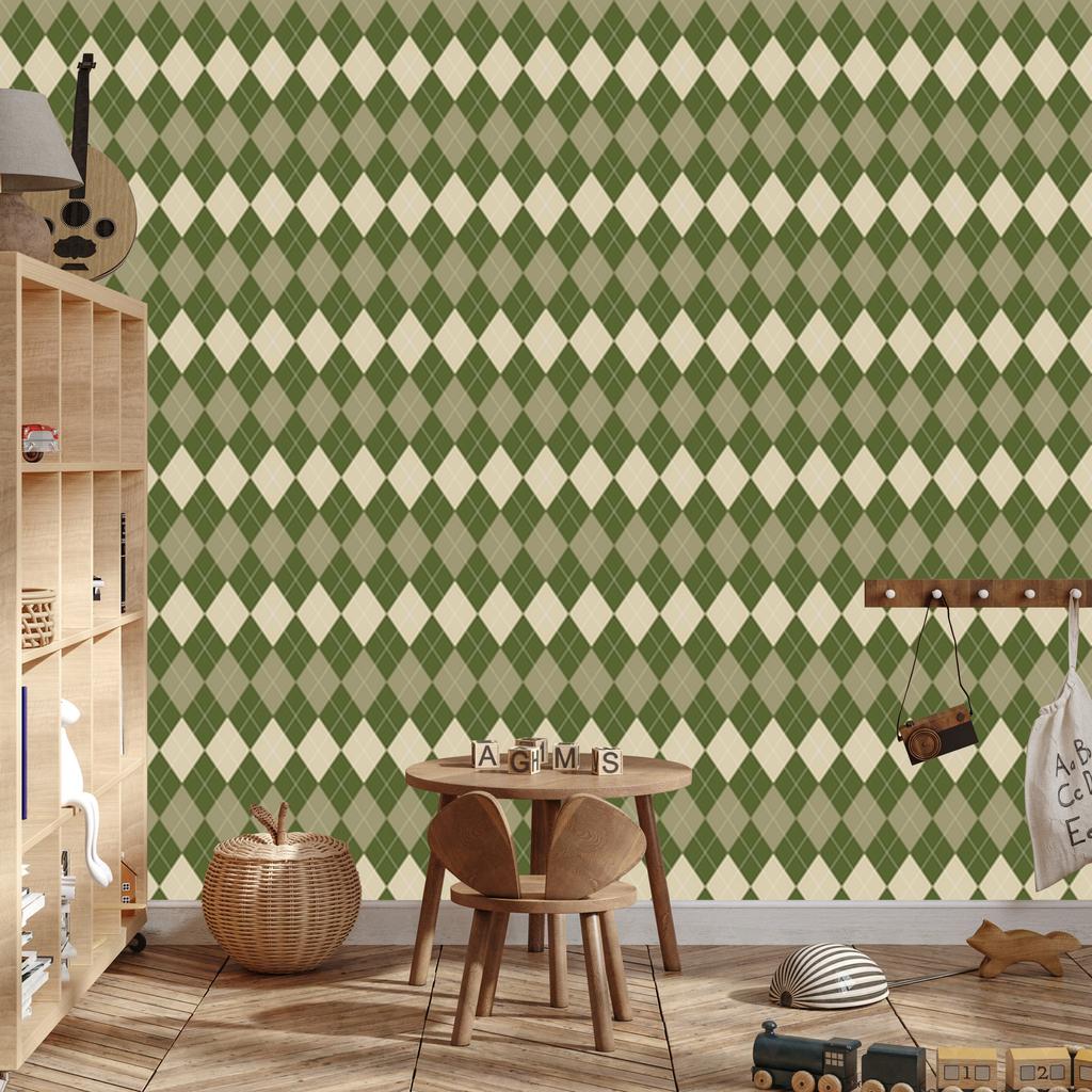 Autumn Checkered Wallpaper Olive and Beige for Living Room and Bedroom 50x1000