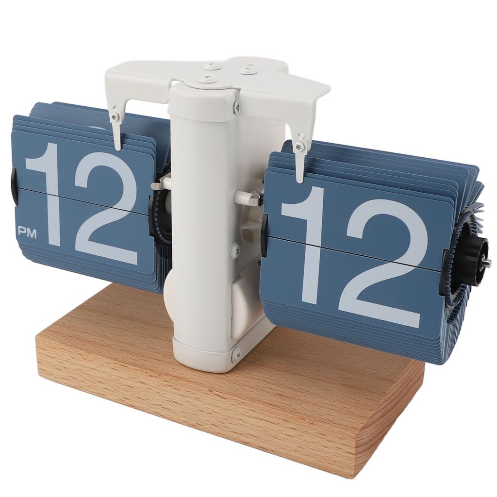 Flip Desk Clock Auto Mechanical Flip 12H AM PM Wood Base Battery Powered Vintage Retro Digital Table Clock for Home